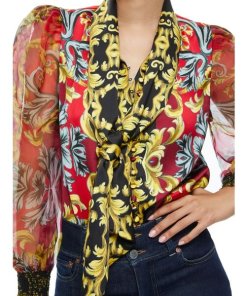 Alice + Olivia Brentley Tie-Neck Printed Blouse