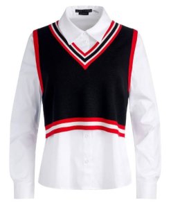 Alice + Olivia Orly Striped Sweater Vest Layered Combination Top