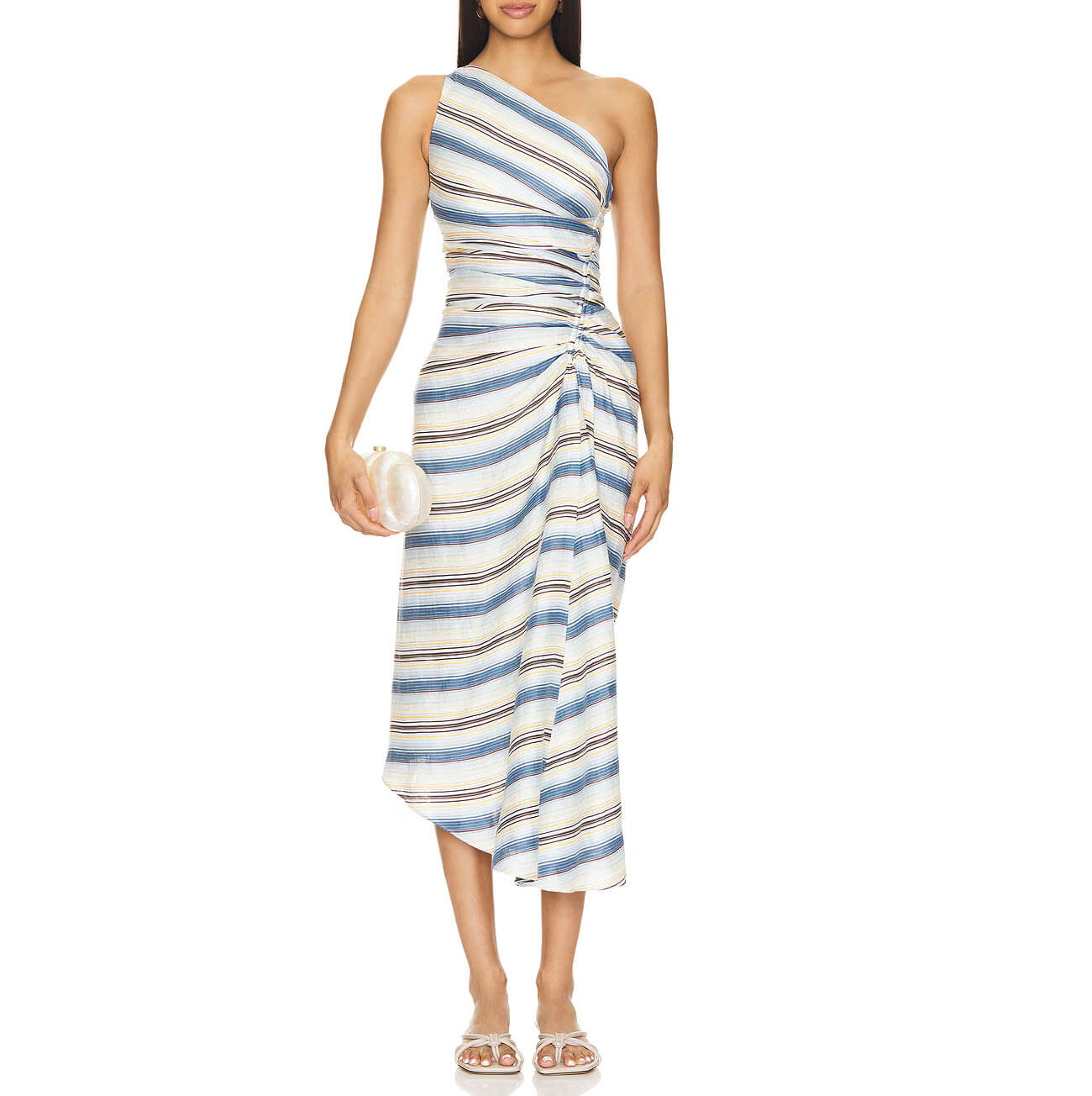 A.L.C.-Carolyn-Striped-Asymmetric-Midi-Dress