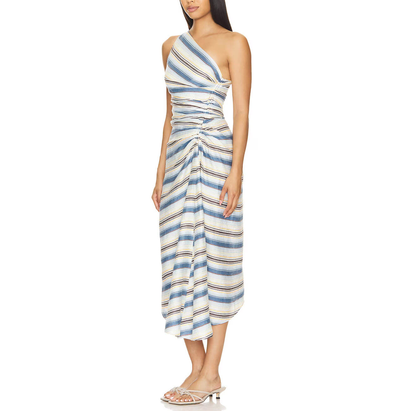 A.L.C. Carolyn Striped Asymmetric Midi Dress - Image 2