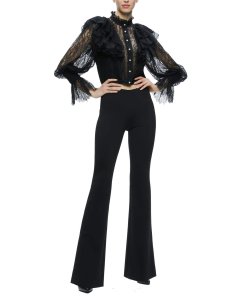 Alice + Olivia Delpha Ruffle Lace Blouson Cropped Top