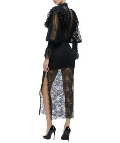 Alice + Olivia Delpha Ruffle Lace Blouson Cropped Top