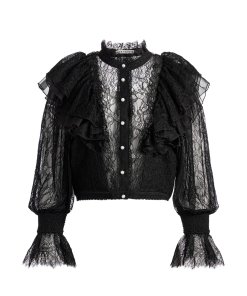 Alice + Olivia Delpha Ruffle Lace Blouson Cropped Top