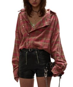 R13 Asymmetric Plaid Cotton Shirt