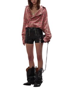 R13 Asymmetric Plaid Cotton Shirt