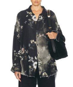 R13 Floral Shredded Seam Drop Neck Shirt