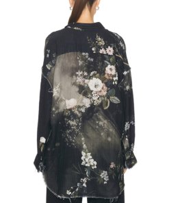 R13 Floral Shredded Seam Drop Neck Shirt
