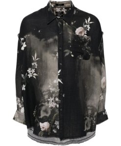 R13 Floral Shredded Seam Drop Neck Shirt