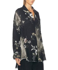 R13 Floral Shredded Seam Drop Neck Shirt