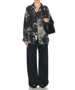 R13 Floral Shredded Seam Drop Neck Shirt