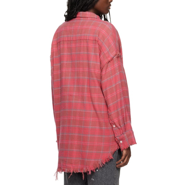 R13 Shredded Hem Drop Neck Check Cotton Shirt