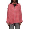 R13 Shredded Hem Drop Neck Check Cotton Shirt