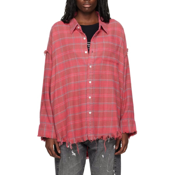 トップス New Shirt Cotton Flannel Check R13 Shredded Hem Drop Neck Check Cotton Shirt – evaChic