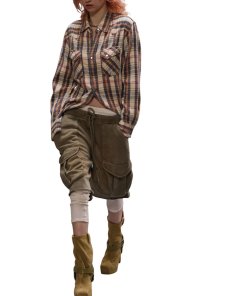 R13 Slim Cowboy Plaid Cotton Shirt