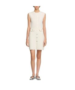 sandro beige dress SANDRO Pearl-Trim Midi Dress - Beige