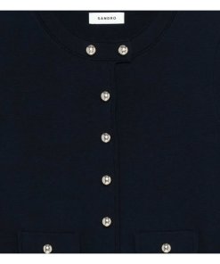 Sandro Bertille A-line Button-up Long-Sleeve Knit Mini Dress