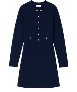 Sandro Bertille A-line Button-up Long-Sleeve Knit Mini Dress