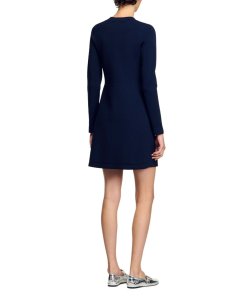 Sandro Bertille A-line Button-up Long-Sleeve Knit Mini Dress