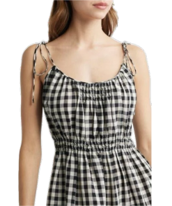 DÔEN Leslie Gingham Pleated Maxi Dress