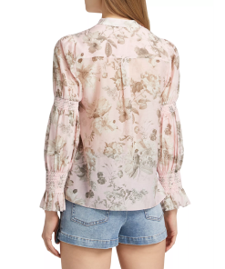 Alice-Olivia-ILan-Smocked-Cotton-Silk-Blouse