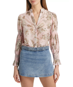 Alice-Olivia-ILan-Smocked-Cotton-Silk-Blouse