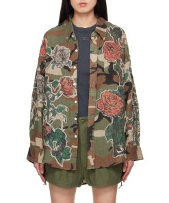 R13 Drop Neck Flower patch camouflage shirt