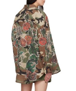 R13 Drop Neck Flower patch camouflage shirt