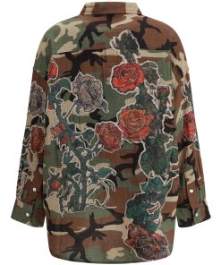 R13 Drop Neck Flower patch camouflage shirt