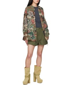 R13 Drop Neck Flower patch camouflage shirt