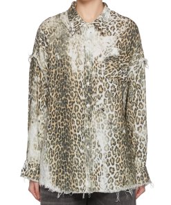 R13 Shredded seam drop neck leopard print shirt