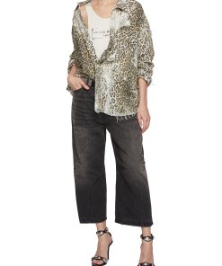 R13 Shredded seam drop neck leopard print shirt