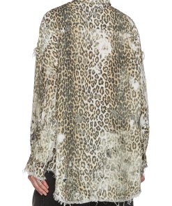 R13 Shredded seam drop neck leopard print shirt