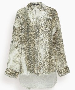 R13 Shredded seam drop neck leopard print shirt