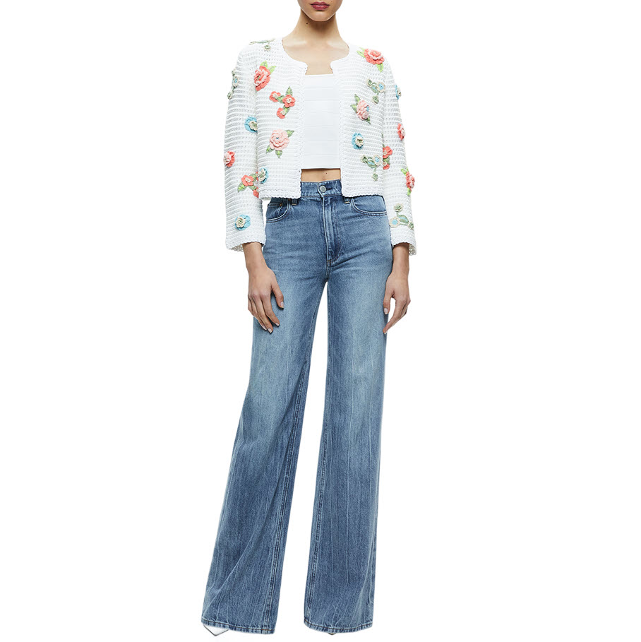 Alice + Olivia Anderson Flower Appliqué Crochet Cardigan