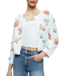 Alice + Olivia Anderson Flower Applique Crochet Cardigan