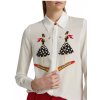 Alice+Olivia Willa Placket silk shirt in I am woman off white