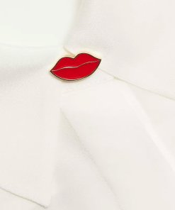 Alice+Olivia Willa Placket silk shirt in I am woman off white