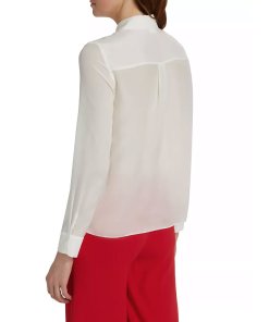 Alice+Olivia Willa Placket silk shirt in I am woman off white