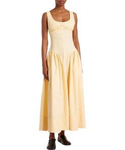 proenza schouler gold dress Proenza Schouler Printed & Pleated Smocked Top Midi Dress, Size 0 main image 0