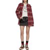 R13 shreded seam shirt in red black plaid
