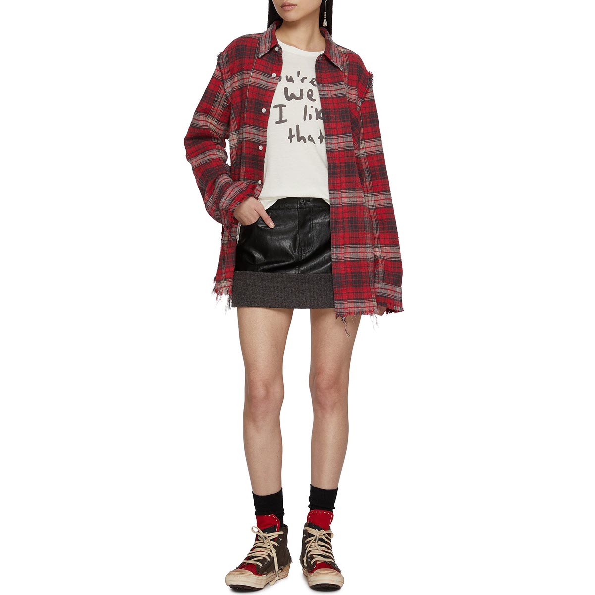 R13 Shredded Seam Drop Neck Flannel Shirt – evaChic