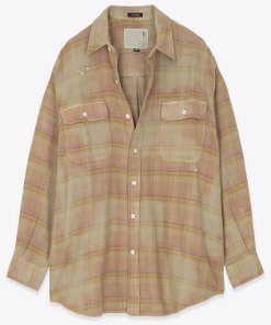 r13 boyfriend shirt in overdyed khaki plaid