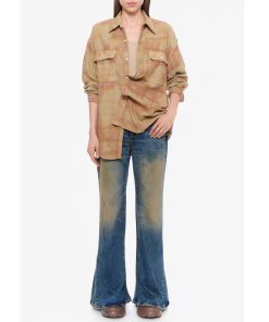 r13 BOYFRIEND shirt in overdyed khaki plaid