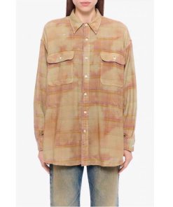 r13 boyfriend shirt in overdyed khaki plaid