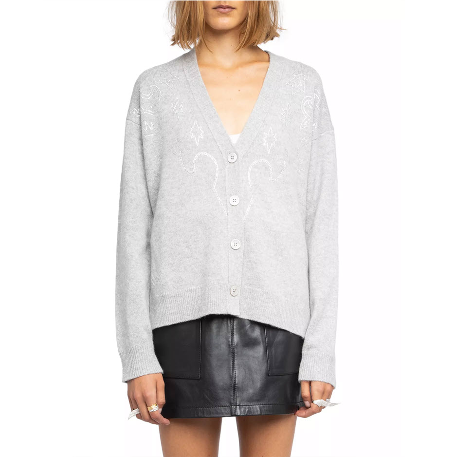 ZADIG &amp; VOLTAIRE カーディガン S グレー 【古着】【中古】【送料無料】 Zadig & Voltaire Kids ボタントリム カーディガン | グレー | FARFETCH JP