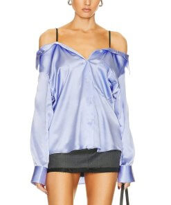 Alexander wang t off shoulder silk boyfriend shirt