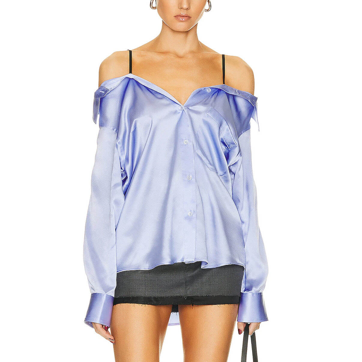Alexander wang t off shoulder silk boyfriend shirt