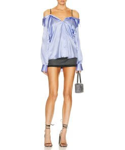 Alexander wang t off shoulder silk boyfriend shirt