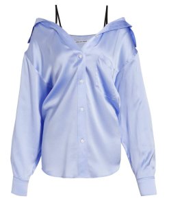 Alexander wang t off shoulder silk boyfriend shirt